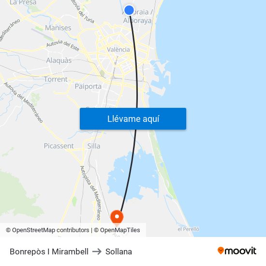 Bonrepòs I Mirambell to Sollana map