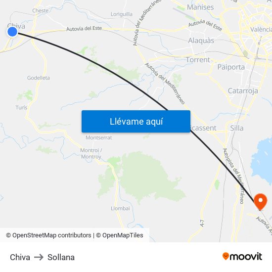 Chiva to Sollana map
