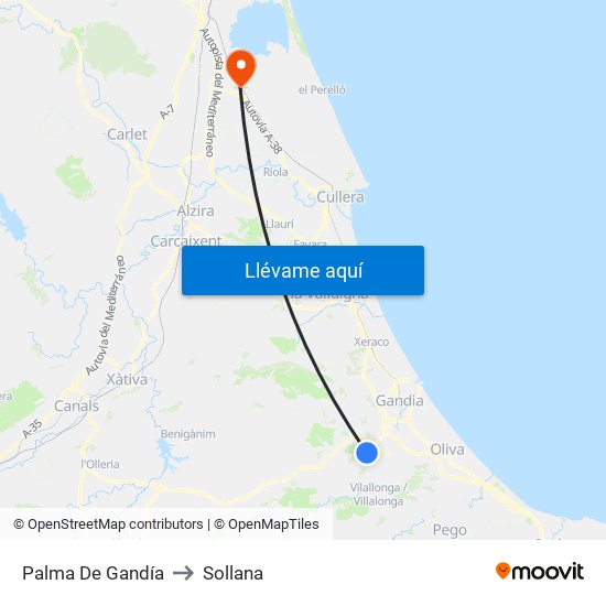 Palma De Gandía to Sollana map