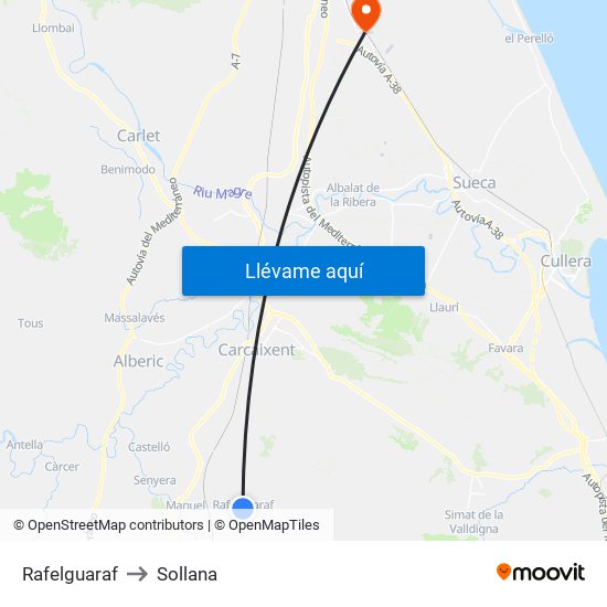 Rafelguaraf to Sollana map