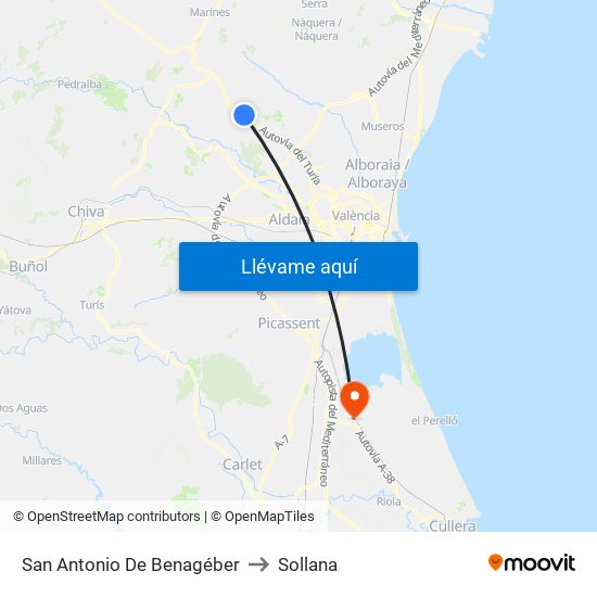 San Antonio De Benagéber to Sollana map