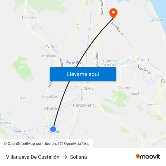 Villanueva De Castellón to Sollana map