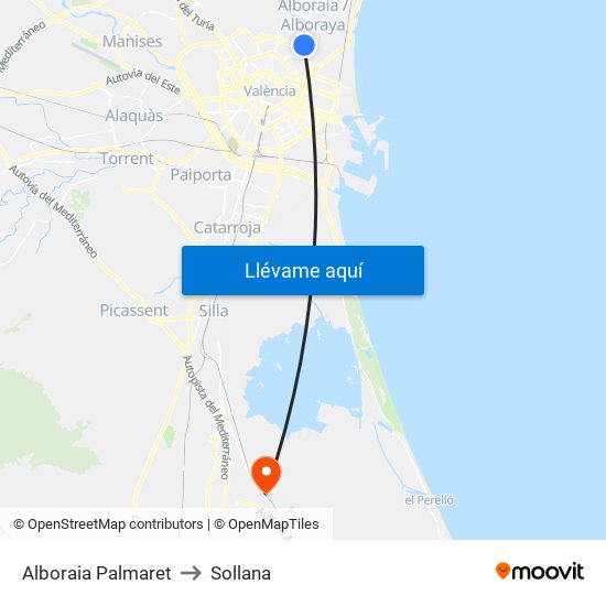 Alboraia Palmaret to Sollana map