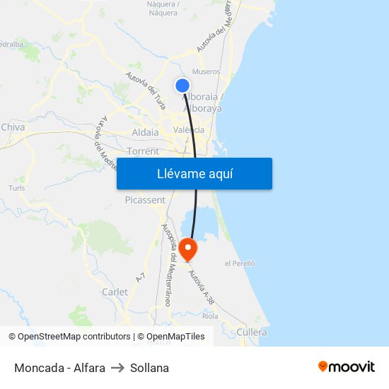 Moncada - Alfara to Sollana map
