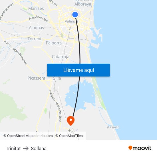 Trinitat to Sollana map