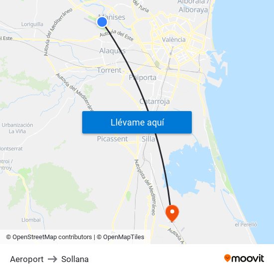 Aeroport to Sollana map