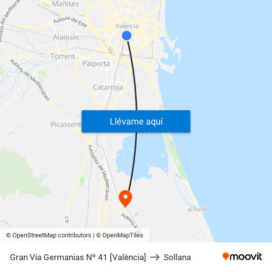 Gran Vía Germanias Nº 41 [València] to Sollana map