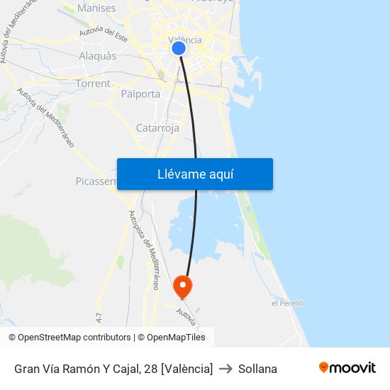 Gran Vía Ramón Y Cajal, 28 [València] to Sollana map