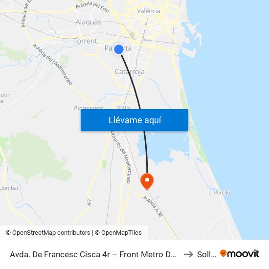 Avda. De Francesc Cisca 4r – Front Metro De Paiporta [Paiporta] to Sollana map