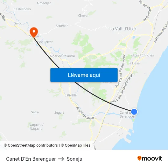Canet D'En Berenguer to Soneja map