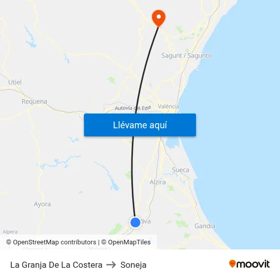 La Granja De La Costera to Soneja map