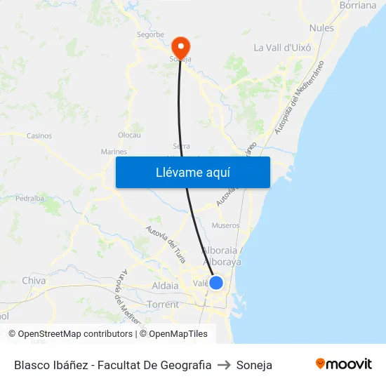 Blasco Ibáñez - Facultat De Geografia to Soneja map