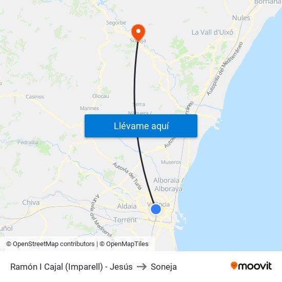 Ramón I Cajal (Imparell) - Jesús to Soneja map