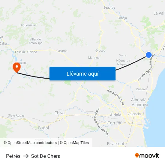 Petrés to Sot De Chera map