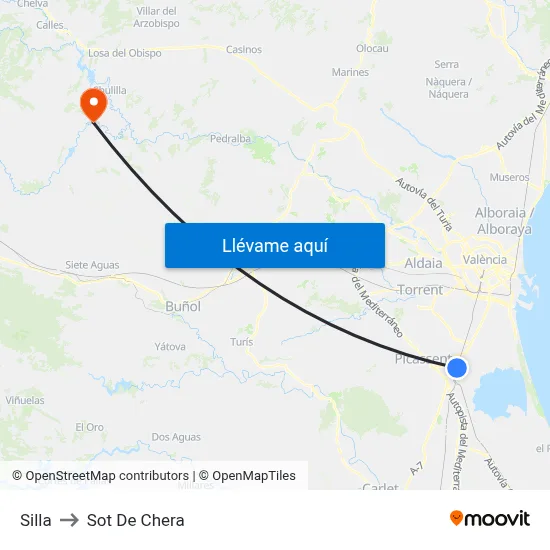 Silla to Sot De Chera map