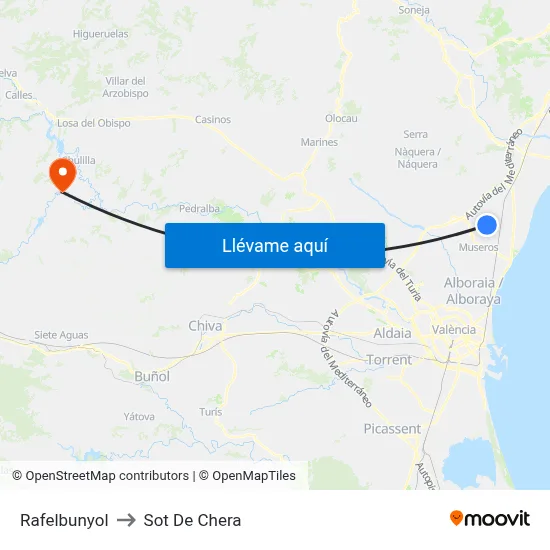 Rafelbunyol to Sot De Chera map