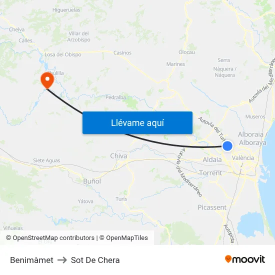 Benimàmet to Sot De Chera map