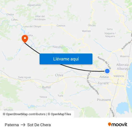 Paterna to Sot De Chera map