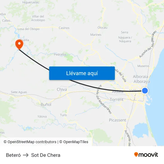 Beteró to Sot De Chera map