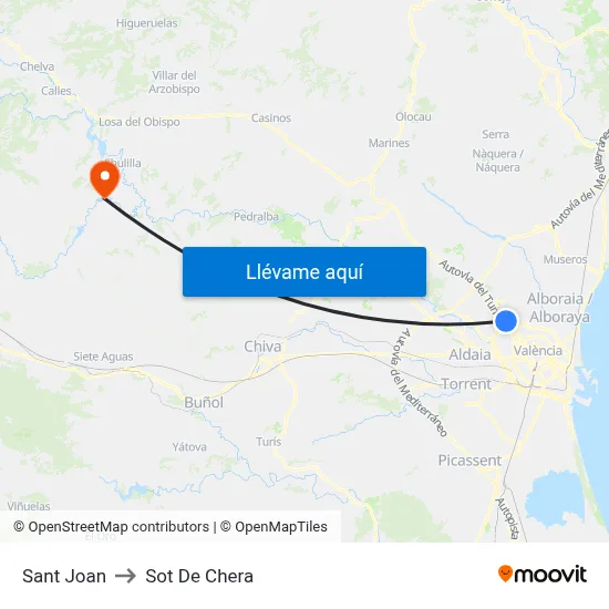 Sant Joan to Sot De Chera map
