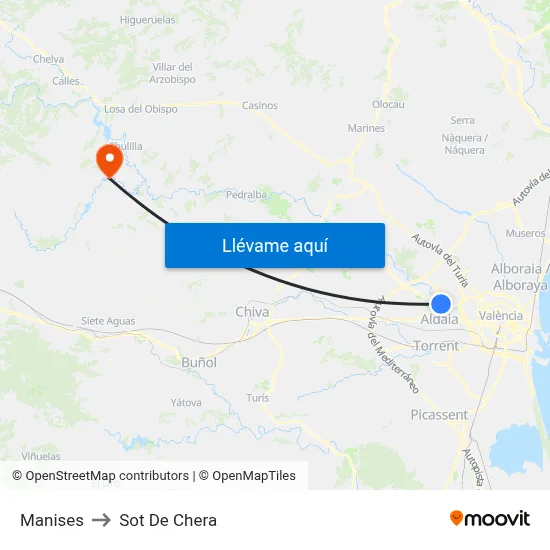 Manises to Sot De Chera map