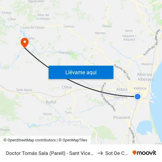 Doctor Tomás Sala (Parell) - Sant Vicent Màrtir to Sot De Chera map
