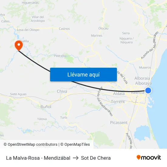 La Malva-Rosa - Mendizábal to Sot De Chera map