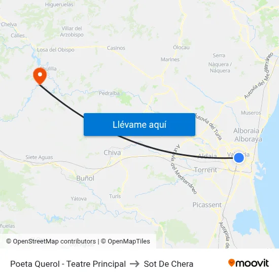 Poeta Querol - Teatre Principal to Sot De Chera map