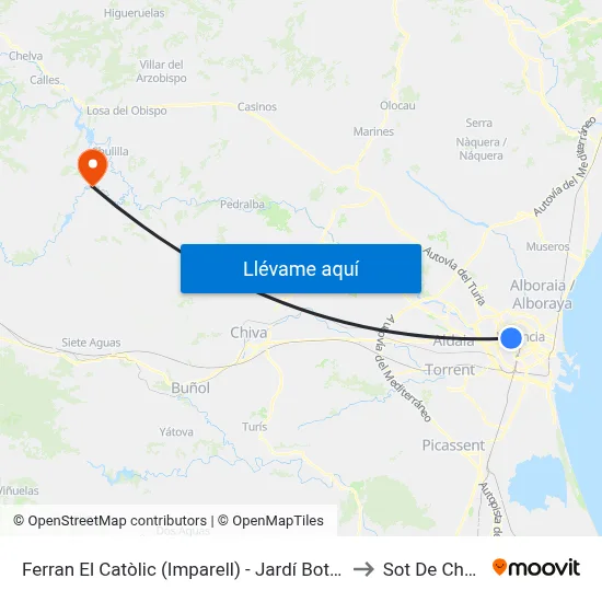 Ferran El Catòlic (Imparell) - Jardí Botànic to Sot De Chera map