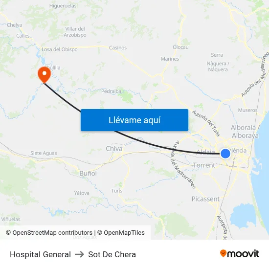 Hospital General to Sot De Chera map
