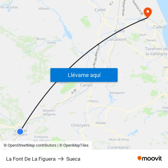La Font De La Figuera to Sueca map