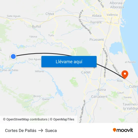 Cortes De Pallás to Sueca map