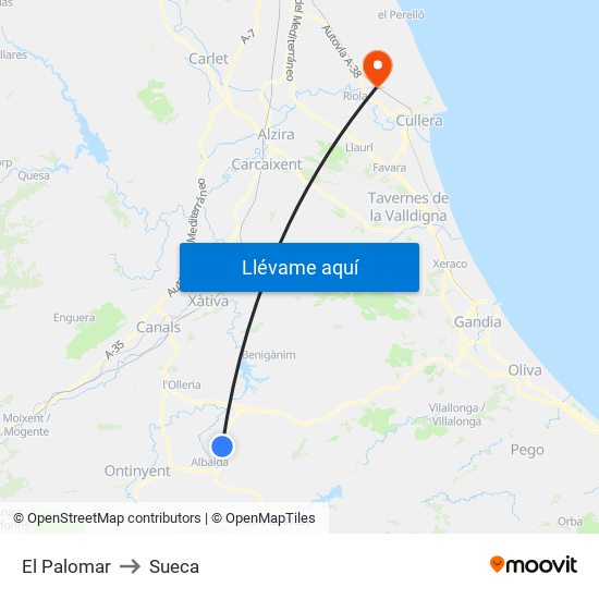 El Palomar to Sueca map