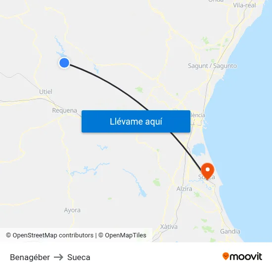 Benagéber to Sueca map