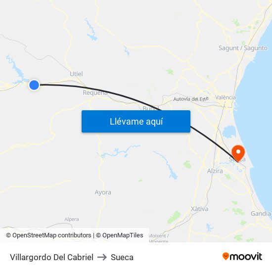 Villargordo Del Cabriel to Sueca map