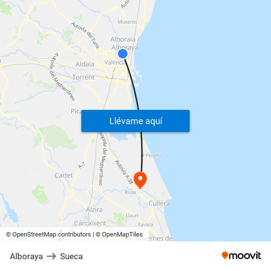 Alboraya to Sueca map