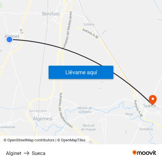 Alginet to Sueca map