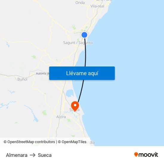 Almenara to Sueca map