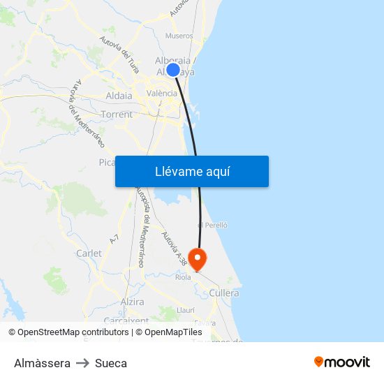 Almàssera to Sueca map