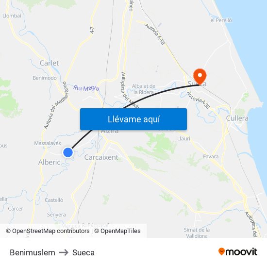 Benimuslem to Sueca map