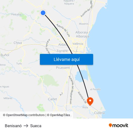 Benisanó to Sueca map