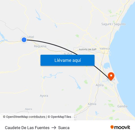 Caudete De Las Fuentes to Sueca map