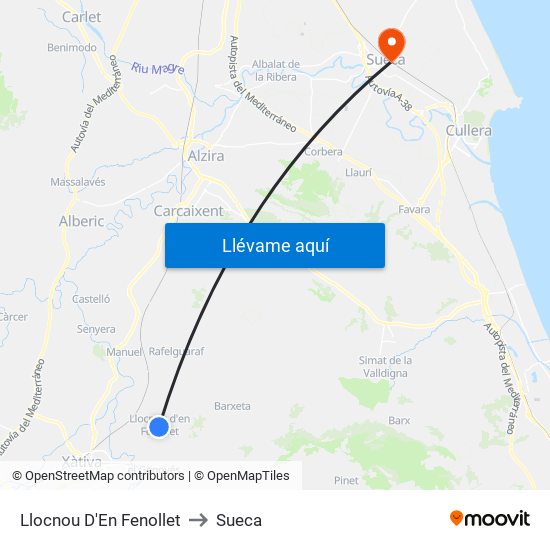 Llocnou D'En Fenollet to Sueca map
