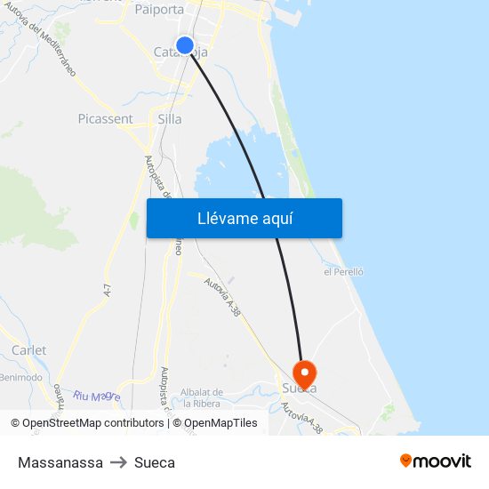 Massanassa to Sueca map