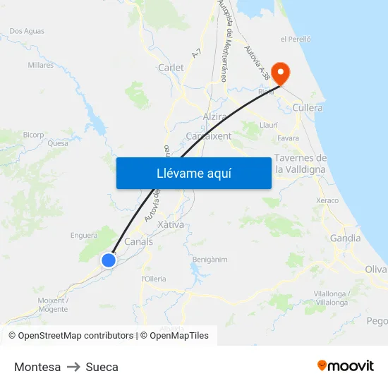 Montesa to Sueca map