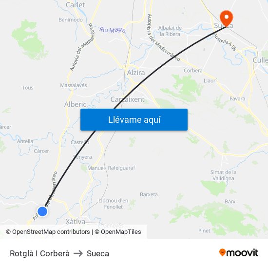 Rotglà I Corberà to Sueca map