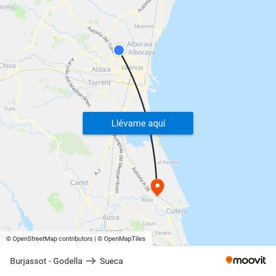 Burjassot - Godella to Sueca map