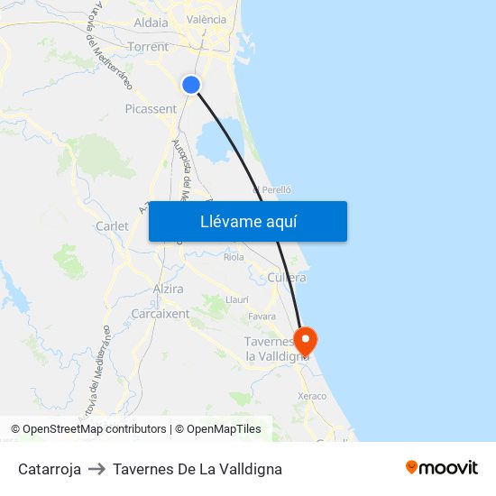 Catarroja to Tavernes De La Valldigna map