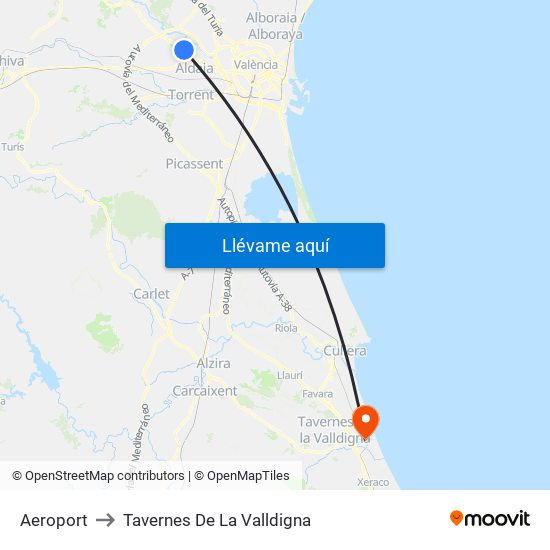 Aeroport to Tavernes De La Valldigna map