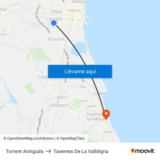 Torrent Avinguda to Tavernes De La Valldigna map